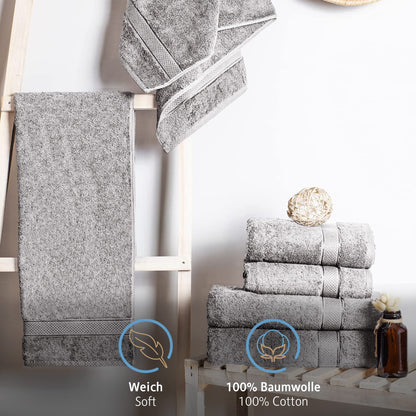 Komfortec Set of 4 Hand Towels 50 x 100 cm 100% Cotton Terry Towelling Soft Silver