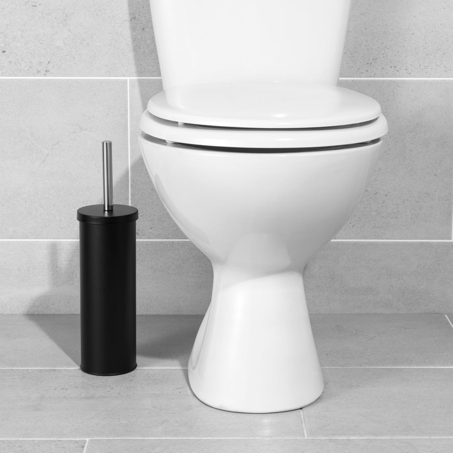 Beldray LA059451BLKFEU7 Toilet Brush and Holder Set - Bathroom Toilet Bowl Cleaning Brush with Stiff Bristles Hygiene Holder with Lid Slim for Easy
