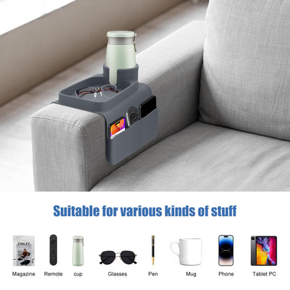 Seahelms Sofa Couch Cup Holder Silicone Sofa Arm Tray with Dual Side Pockets Anti-Slip Desk Chair Sofa Armrest Organizer Sofa Drink Holder for