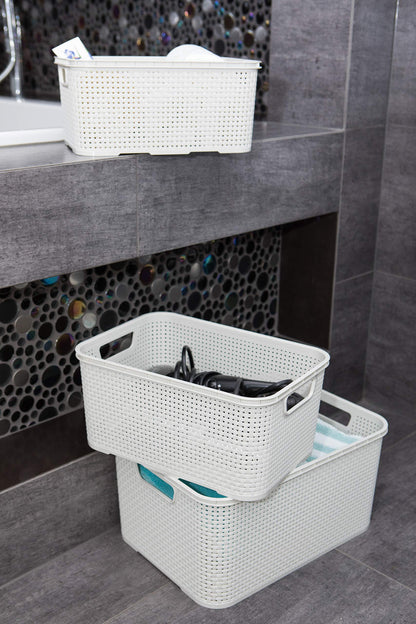 BranQ Home Essential Universal Multifunctional Basket in Rattan Design, Size M 10 L, BPA-Free Plastic PP, Cream, 28.8 x 19.7 x 16.2 cm