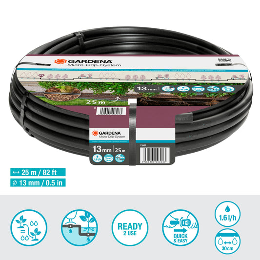 Gardena Micro-Drip-System Irrigation Line 1.6 l/h, above-ground and underground (25 m): Extension pipe for water-saving irrigation system, simple &