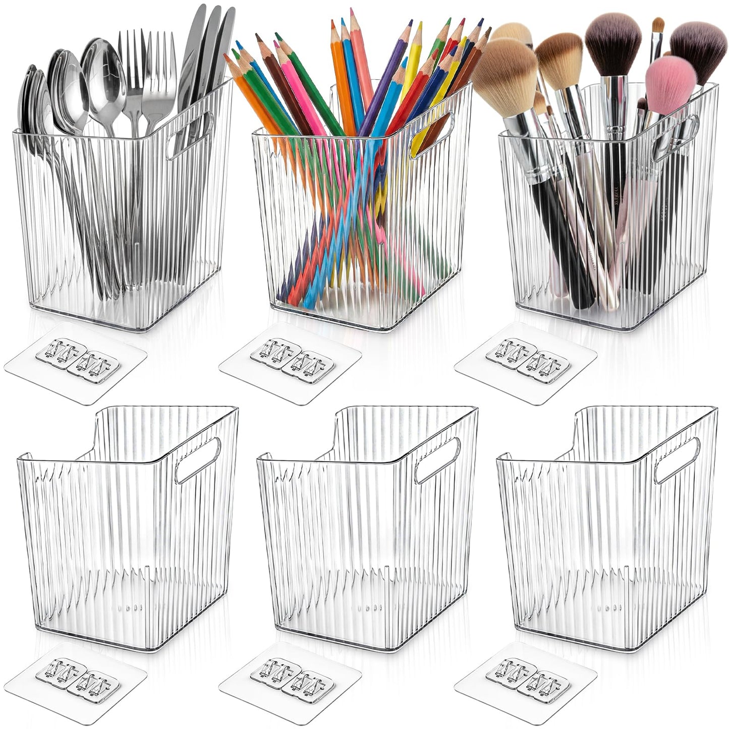 WRINGKIT 6 Pack Kitchen Cabinet Door Storage Box, Self-Adhesive Wall Mounted Cupboard Organiser, Stackable Storage Organizer Holder Basket for Walls