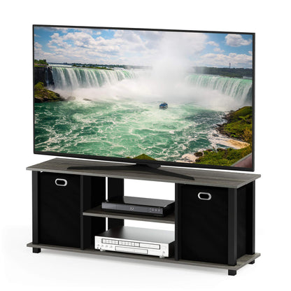 Furinno TV Entertainment Center, Wood, French Oak Grey/Black/Black, one size