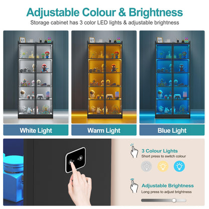 Lvifur 5-Tier Display Cabinets with LED Lights and Human Body Sensor,Black