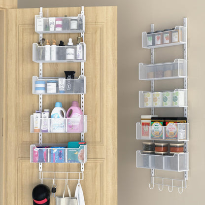 VyGrow Over The Door Storage, Metal Door Organiser Hanging with 5 Adjustable Baskets and Coat Hook