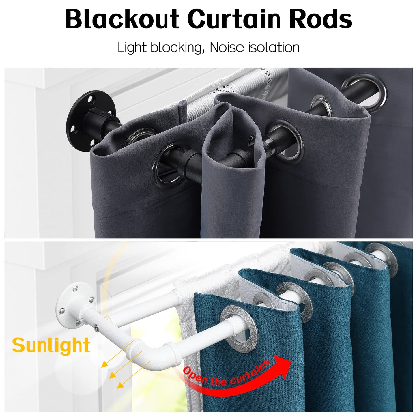 Harrms Industrial Double Curtain Pole, Curtain Poles for Eyelet Curtains, Matt White, 74-236cm, Extendable Metal Curtain Rod Blackout Room Darkening