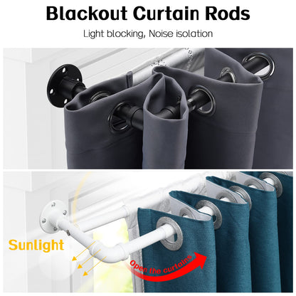 Harrms Industrial Double Curtain Pole, Curtain Poles for Eyelet Curtains, Matt White, 74-236cm, Extendable Metal Curtain Rod Blackout Room Darkening