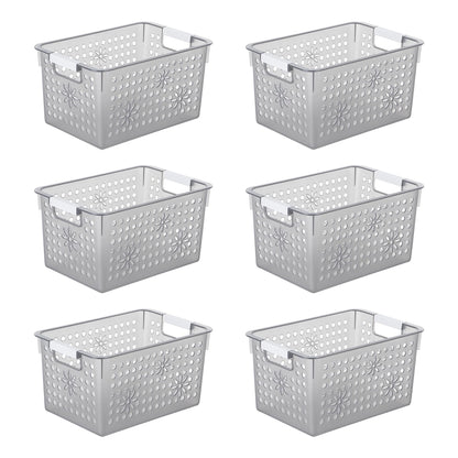 Cetomo Plastic Storage Box, Storage Baskets with Handle, Shelf Basket Organizer with Hole, Open Top Storage Bin for Home Kitchen Office, Clear Black