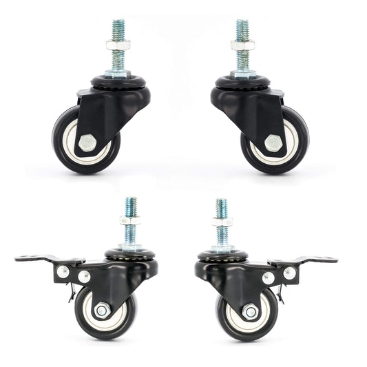 4 x Castor Wheels by FPM Direct Heavy Duty 200Kg Load Rating 40mm PU Rubber Swivel Castors with Brakes in Black, M8 Thread Fixing Nuts Included Trunk