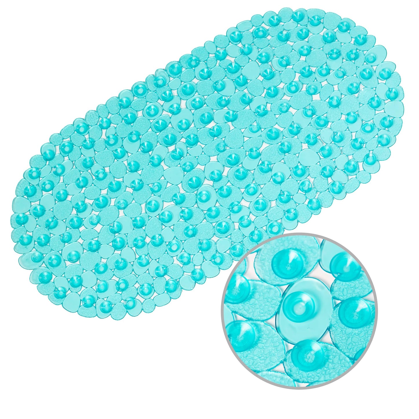 WELTRXE Bath Mats Non Slip Shower Mat, Anti-Mould Anti Slip Bathtub Mat Frosted Pebble PVC Oval Bathroom Mat with Grip Suction Cups & Drain Holes,