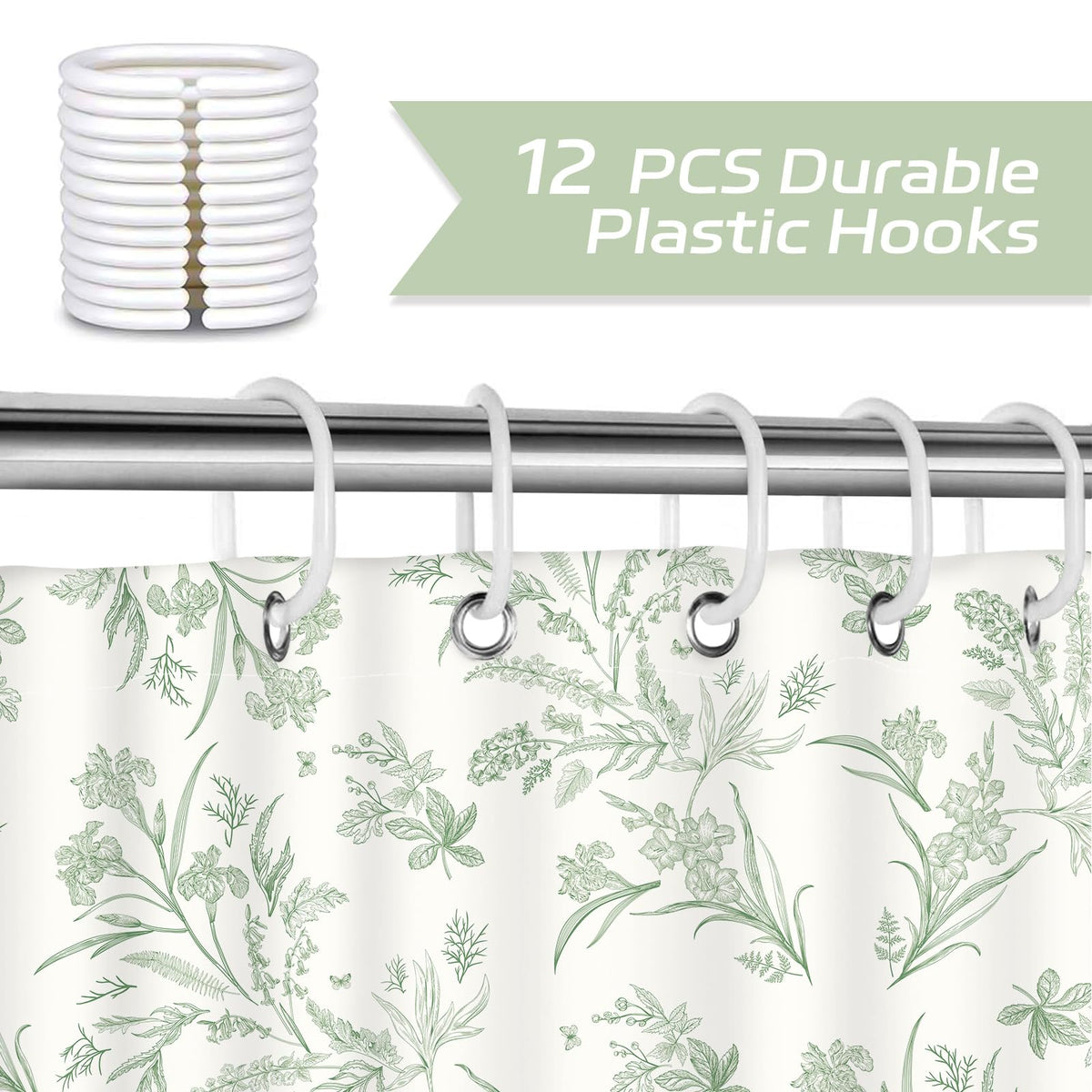 Dazzlewall Sage Green Shower Curtain for Bathroom Mould & Mildew Resistant