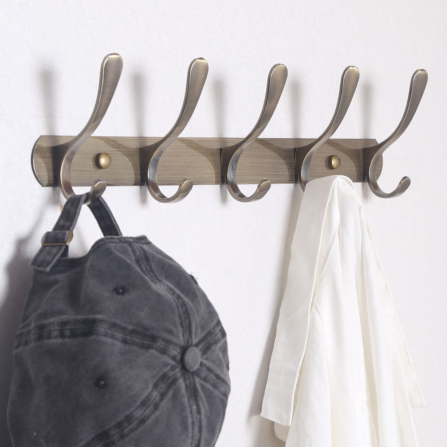 SKOLOO Coat Rack Wall Mount - Modern, Metal Wall Coat Rack with 5 Hooks, Pack of 2, Sturdy Wall Hook Rack Rail for Hanging Coat, Jacket, Clothes, Hat