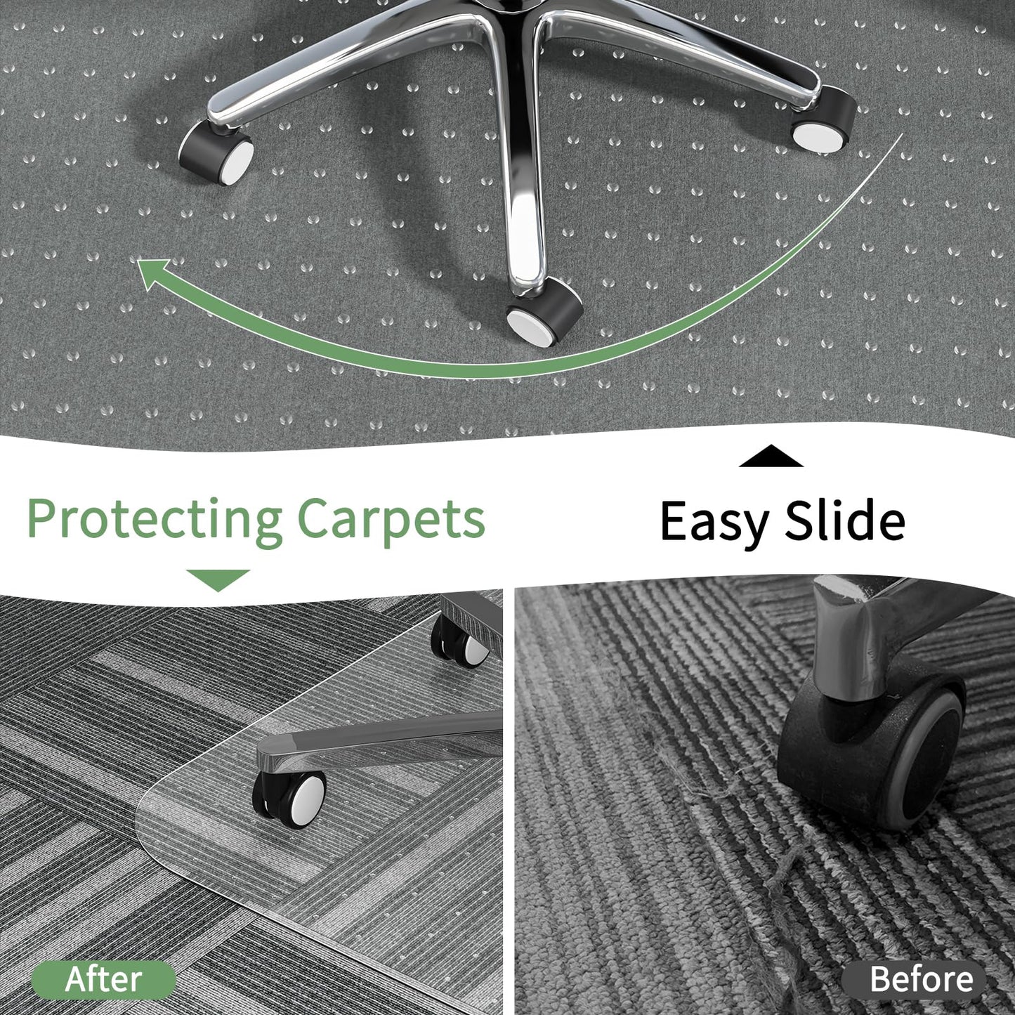 WASJOYE Carpet Chair Mat Large Chair Mat 117 x 152cm Non-slip 2.2mm Thick PVC Transparent Carpet Floor Protector Mat for Home and Office Low Pile