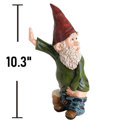 BELLA HAUS DESIGN Willy The Peeing Garden Gnome - 10.3" Tall Polyresin - Red, Green & Brown Funny Gnome Statue for Lawn Ornaments, Indoor or Outdoor