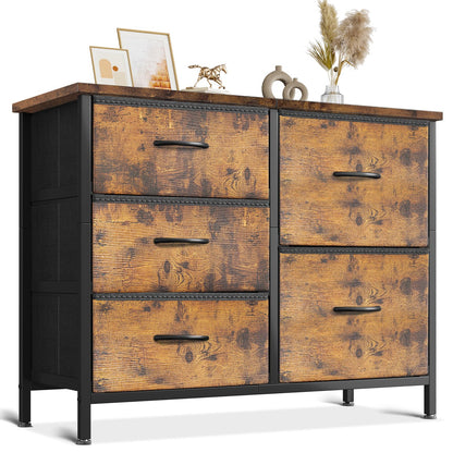 Coleshome Small Chest of Drawers Bedroom with 5 Fabric Drawers, Vintage