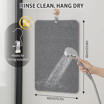 XIYUNTE Soft Shower Mat Non Slip Anti Mould, 60 x 40 cm, INCL. Hooks for Drying, PVC Bath Mat Non Slip Anti Mould