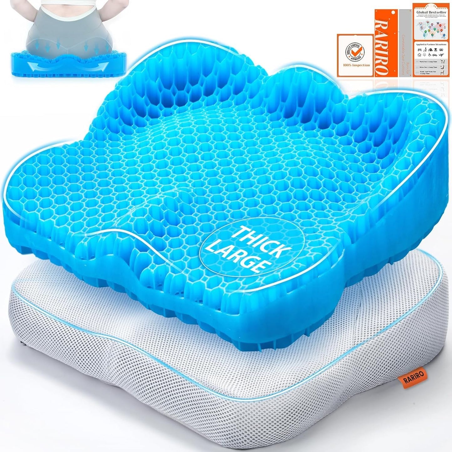 Double-Layer Gel Seat Cushion Breathable Wheelchair Pad for Long Sitting
