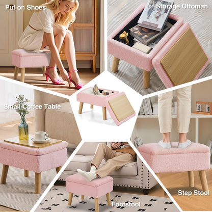 BRIAN & DANY Footstool Ottoman with Storage, Faux Teddy Fur Rectangle Storage Ottoman