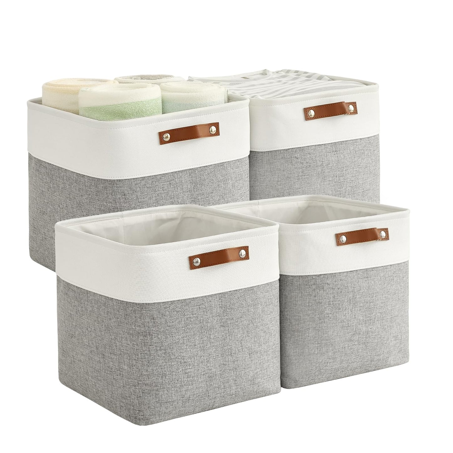 Bagnizer 4PCS Foldable Storage Baskets for Shelves Closet Fabric Cube 33CM Organizer Box Bins with Handles Waterproof Canvas Box for Clothes