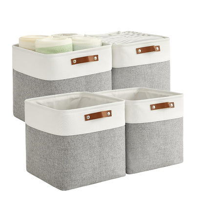 Bagnizer 4PCS Foldable Storage Baskets for Shelves Closet Fabric Cube 33CM Organizer Box Bins with Handles Waterproof Canvas Box for Clothes