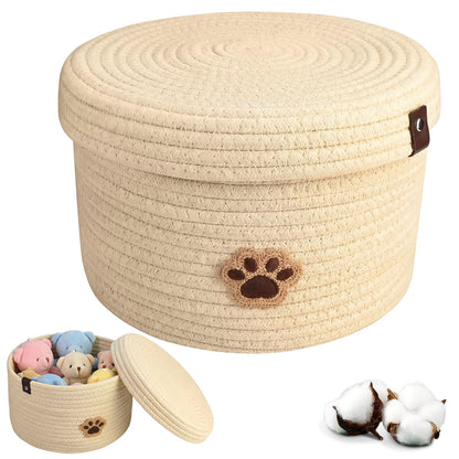 YancLife Storage Basket with Lid, Round Cotton Rope Woven Baskets, Stuffed Animal Toys Organizer for Nursery