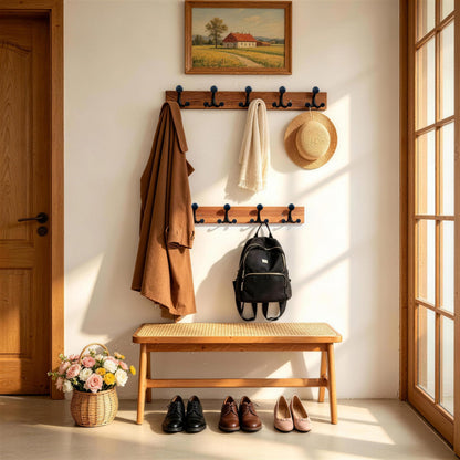HONSKY Wall Mounted Coat Rack, 76cm Rustic Brown, 5 Black Sturdy Aluminium Alloy Triple Hooks(15 Hanging Points), Wall Coat Hanger for Entrance Hall