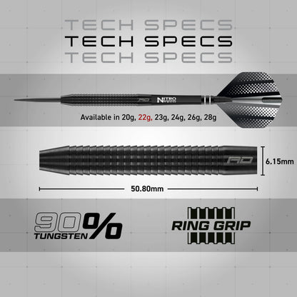 RED DRAGON Razor Edge Black 22g - Tungsten professional steel tip darts set with Dart Flights and Dart Shafts (stems)