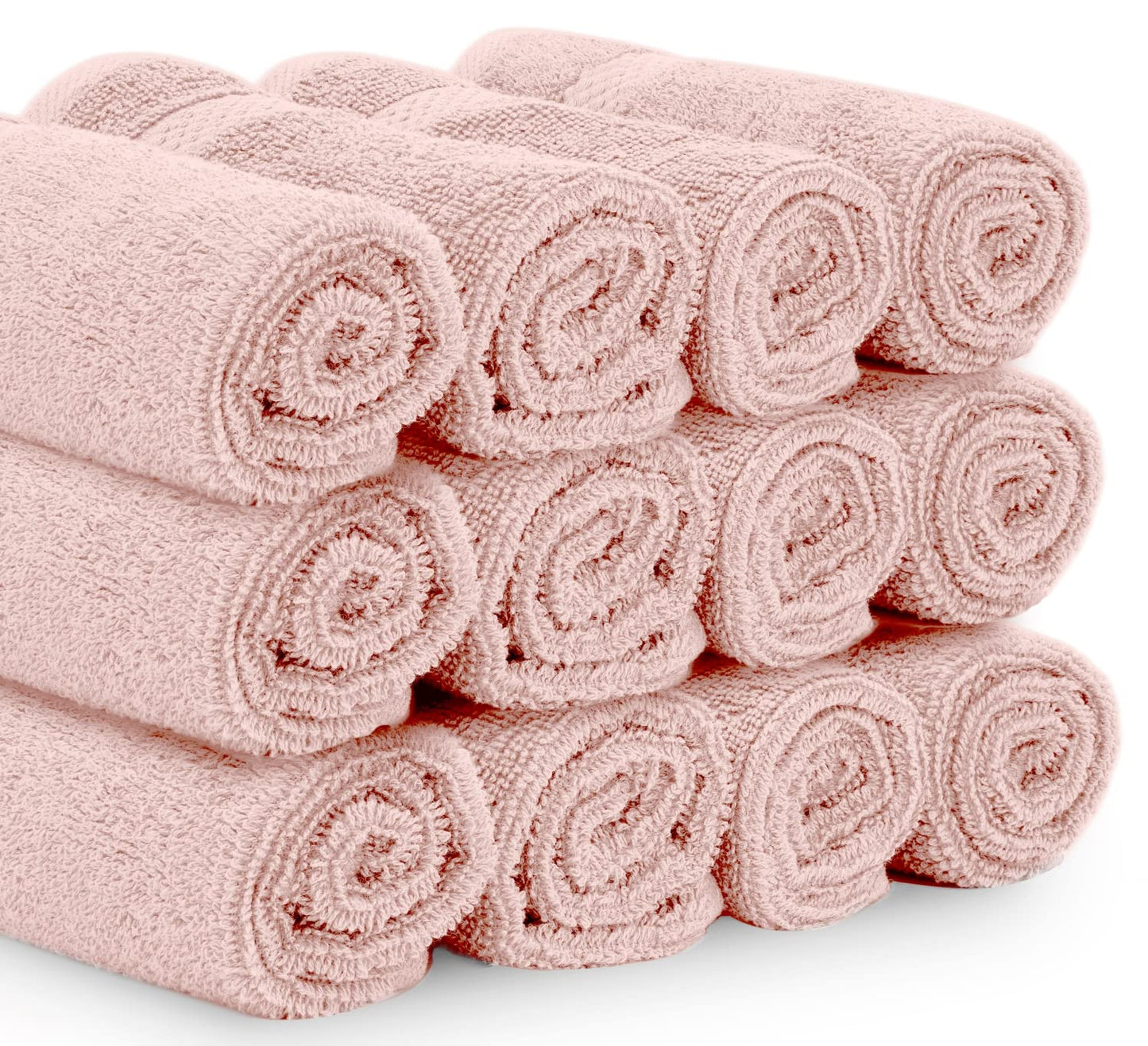 White Classic Luxury Cotton 12 Pcs Flannel Set, Hotel Style Face Cloth 33x33 cm, Soft Plush Bathroom Face Towel Pack of 12, Pink