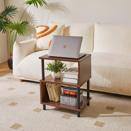 Aibiju 3 Tier Side End Table, Wooden Bedside Table, Modern Sofa Side End Table for Living Room/Bedroom/Small Space, Brown+Black Legs, YD-TM152LW