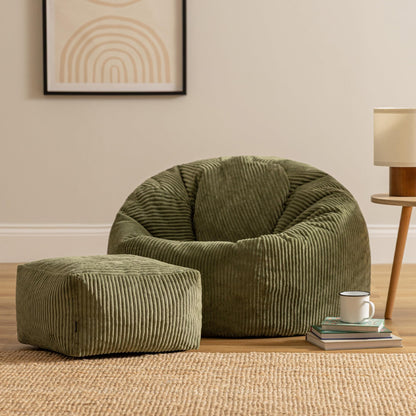 icon Kingston Cord Bean Bag & Footstool with Filling Included, Green