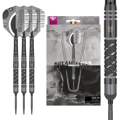 TARGET Darts Dimitri Van Den Bergh x ECHO 90% Tungsten Steel Tip Darts Set ? 22g Steel Tip Dart Set, Swiss Point Darts, SP Tool Included, Player