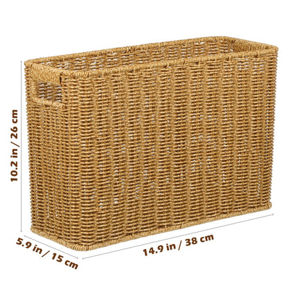Happyyami Hand-woven Magazine Basket Magazine Wicker Basket Rattan Magazine Holder Desk Storage Baskets with Handle for Bathroom Office