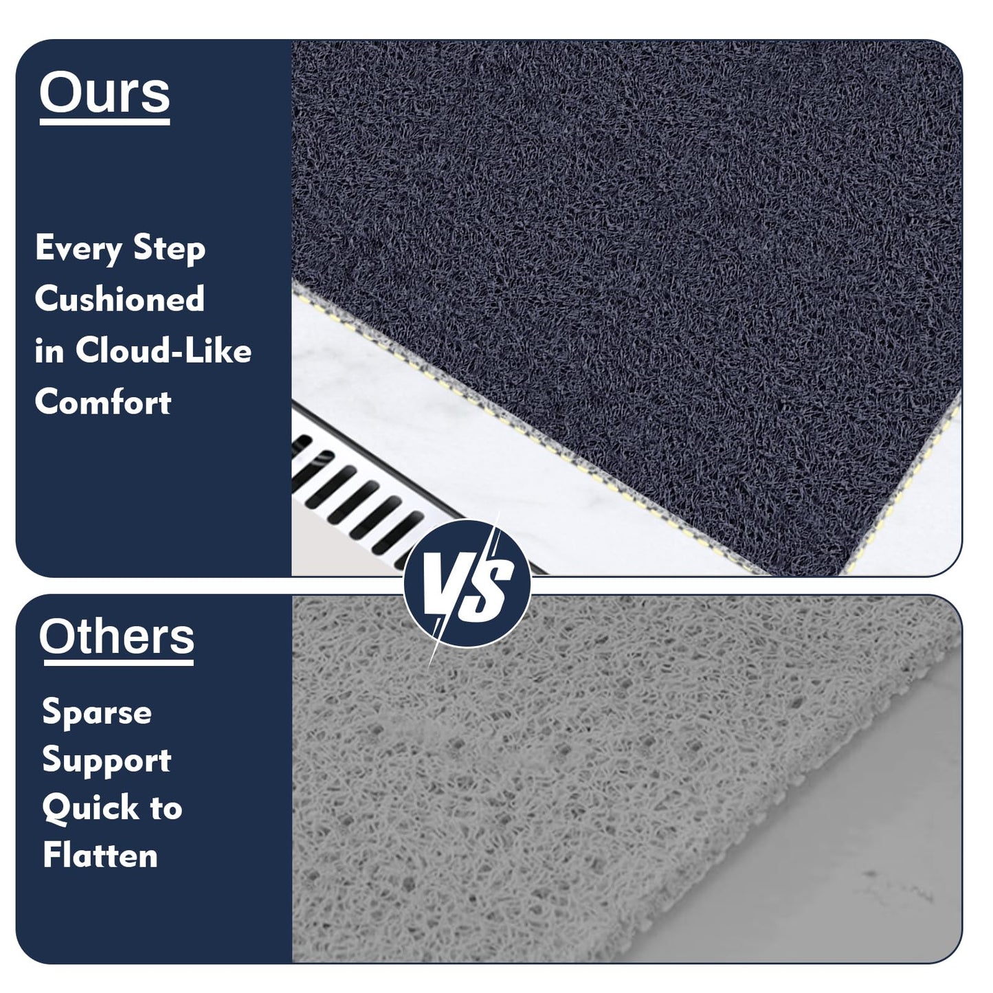 BLESWIN Shower Mat Non Slip 60x60CM, Shower Quick Dry Mats with Drain Hole, Square Antibacterial PVC Bath Mat for Inside Shower