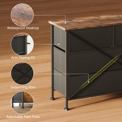 VERMESS Bedroom Dresser & Chests of Drawers with 10 Fabric Drawers, TV Stand Cabinet Unit for 65", 70" TV, Dresser Storage Organizer