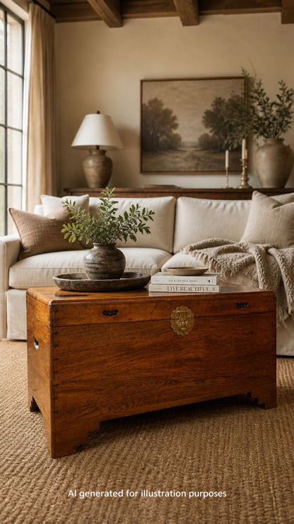 Chinese Camphor Wood Blanket Box Trunk Chest Coffee Table Lockable Storage