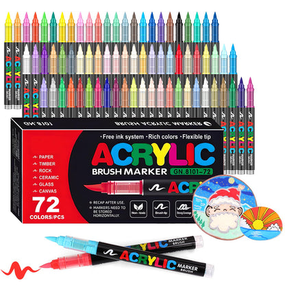 Laconile 72 Colours Accrylic Paint Brush Markers Set -Paint Pens Acrylic Markers for Rock Painting Cermic Glass Stone Metal Fabric, Water-based