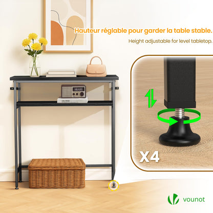 VOUNOT® Narrow Console Table, 2- Tier Slim Metal Frame Entryway Table, Small Sofa Side Table with Storage Shelf for Hallway, Living Room or Bedroom