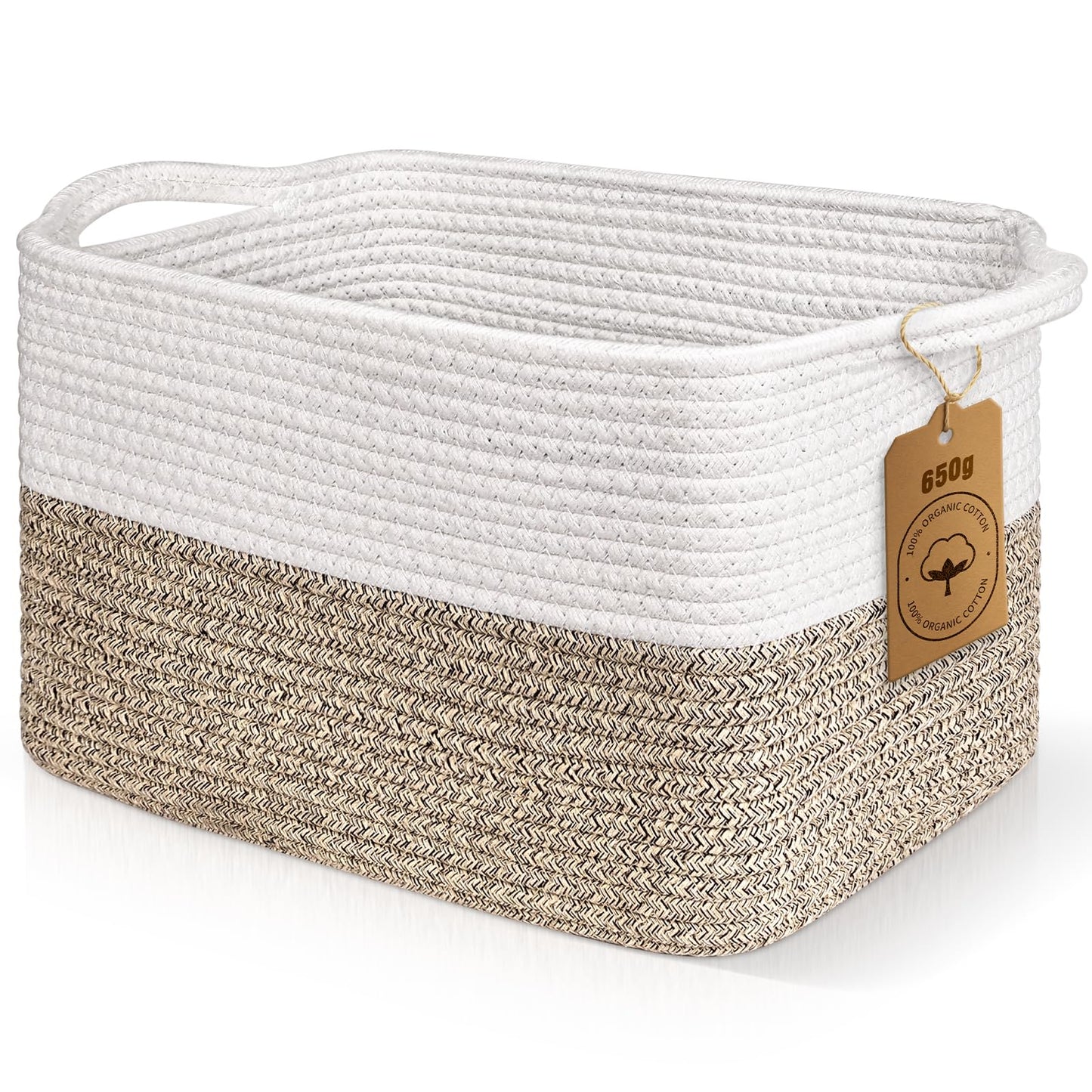 Lychico Cotton Rope Woven Basket with Handles for Shelves,Toys,Book, Cloth Storage Baskets Bin for Organizing