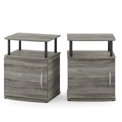 Furinno JAYA Side Table Set of 2, 2-Tier Open Shelf End Table with Door Cabinet, Soft-edges Night Stand, Bedside Table, for Living Room, Bedroom