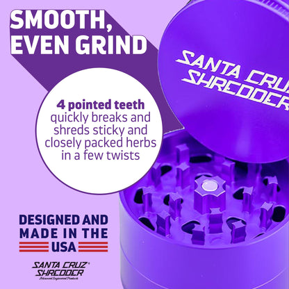 Santa Cruz Shredder Herb Grinder 3 Piece Medium 2 1/8" Superior Grip and Aluminium (Purple)