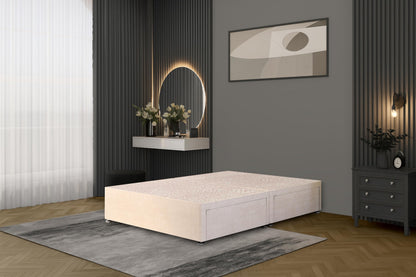 Bed Centre Flexby Divan Bed Base Only with 2 Drawers (Same Side), No Headboard - Available in 3FT, 4FT, 5FT & 6FT (3FT Single, Plush Ivory Fabric)