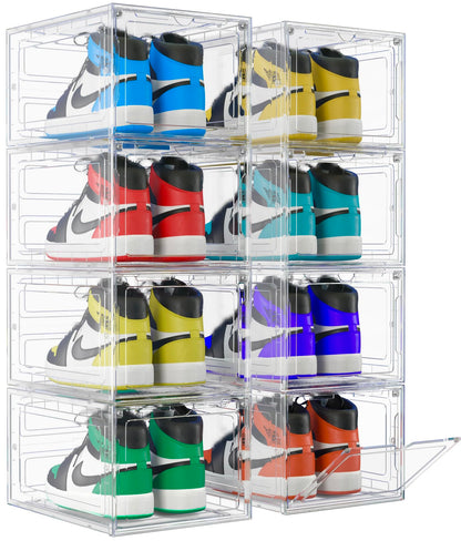 Unique Impression 8 Pack Shoe Storage Box - Clear Stackable Boxes - Plastic Trainer Storage Boxes - Transparent Shoe Display Containers