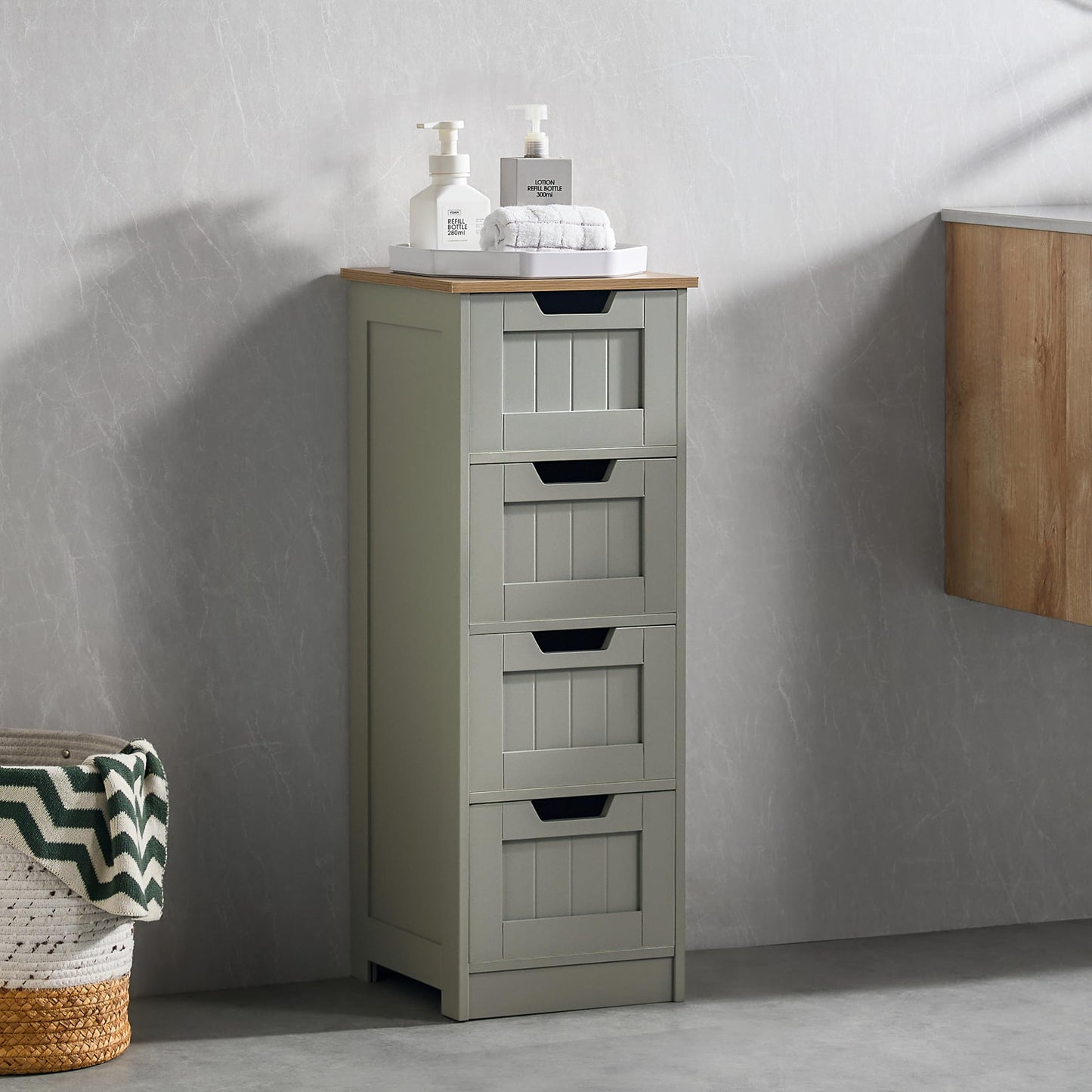 Bath Vida Priano Freestanding 4 Drawer Bathroom Storage Cabinet, Grey & Oak