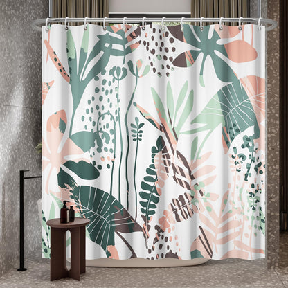 Bovlleetd 71x71inch Abstract Plant Shower Curtain Watercolor Tropical Botanical Bathroom Curtain Bohemian Bathroom Decorative Curtain Waterproof Bath
