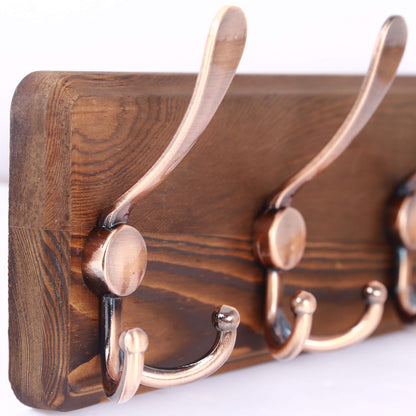 SKOLOO Coat Rack Wall Mounted - Wooden, Heavy Duty, Rustic Coat Hooks for Wall, Wall Coat Rack with 5 Triple Hooks for Hanging Clothes, Jacket