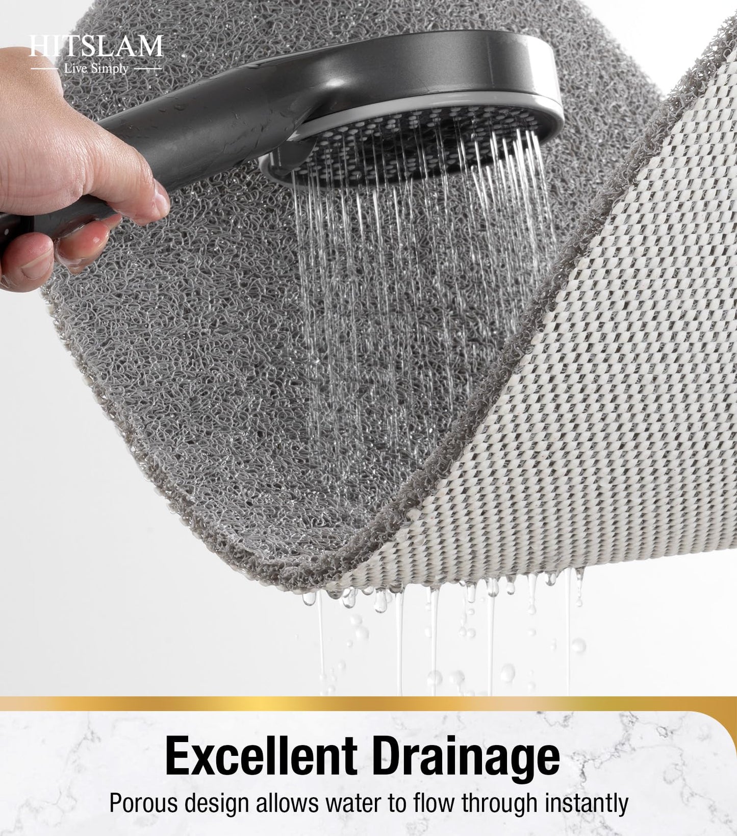 HITSLAM Oval Loofah Shower Mat, Non Slip Bath Mat, 69x40cm, Grey