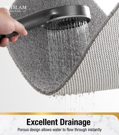 HITSLAM Oval Loofah Shower Mat, Non Slip Bath Mat, 69x40cm, Grey