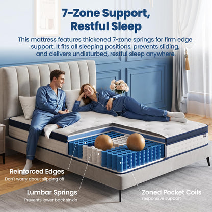 BedStory Single Mattress 3FT, 7.8 Inch Hybrid Mattress, 7-Zone Mattress with Breathable Foam and Individually Pocket Sprung Firm- Extra Lumbar