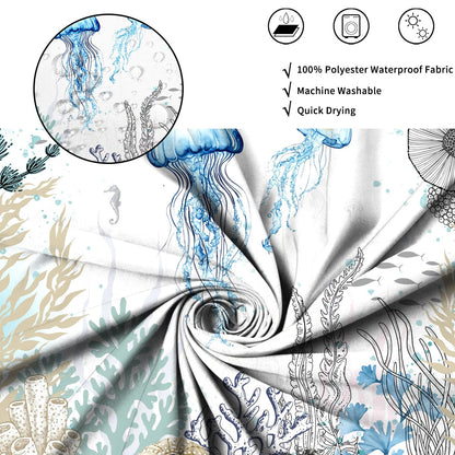 ASDCXZ Jellyfish Shower Curtain 180x200 cm, Watercolor Jellyfish Underwater Coral Summer Ocean Nautical Waterproof Bath Curtain Polyester Textile