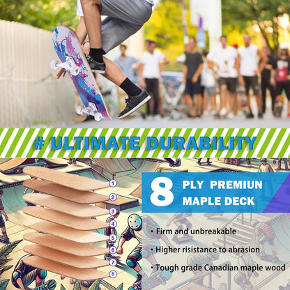 CLYCTIP Skateboards,31 x 8 inch Complete Skateboard for Beginners,8 Layer Maple Concave Cruiser Trick Skateboard for Teens and Adults (Graffiti-TY)